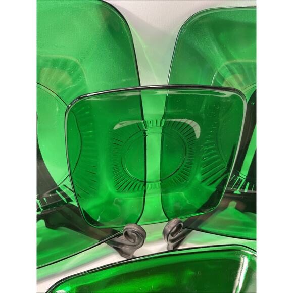 Anchor Hocking Charm Forest Green Set of 5 Saucers USA Fire King 50's Square - Picture 2 of 8
